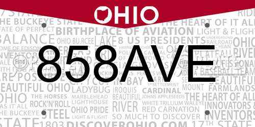 858AVE Ohio License Plate