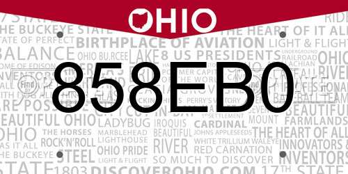 858EB0 Ohio License Plate