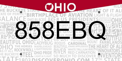 858EBQ Ohio License Plate