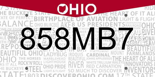 858MB7 Ohio License Plate