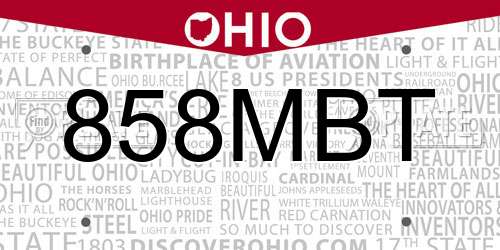 858MBT Ohio License Plate