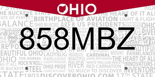 858MBZ Ohio License Plate