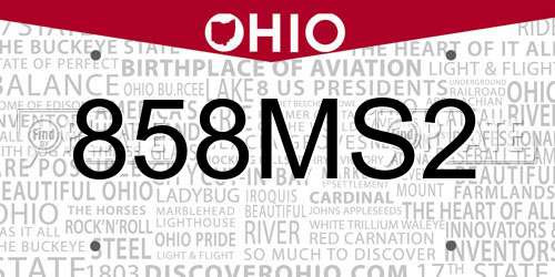 858MS2 Ohio License Plate