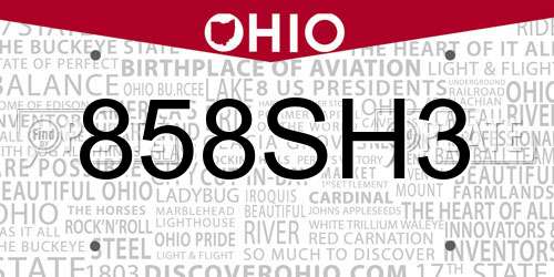 858SH3 Ohio License Plate