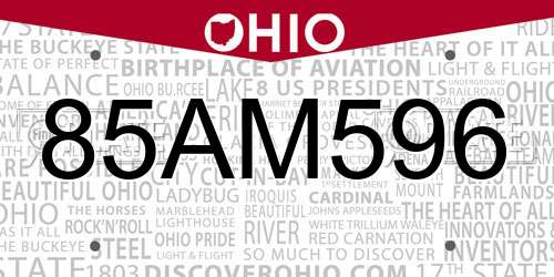 85AM596 Ohio License Plate
