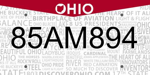 85AM894 Ohio License Plate