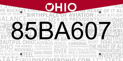 85BA607 Ohio License Plate