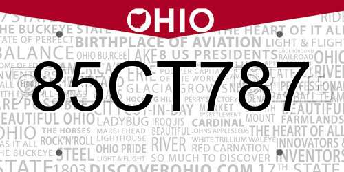 85CT787 Ohio License Plate