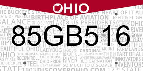 85GB516 Ohio License Plate