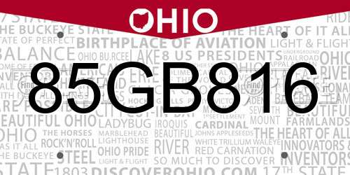 85GB816 Ohio License Plate