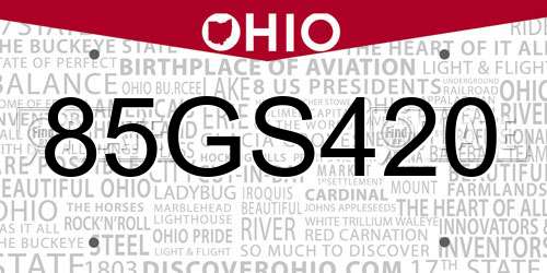 85GS420 Ohio License Plate