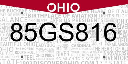 85GS816 Ohio License Plate