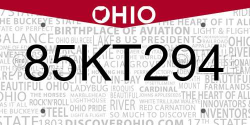 85KT294 Ohio License Plate