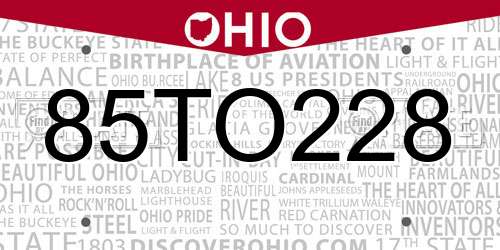 85TO228 Ohio License Plate