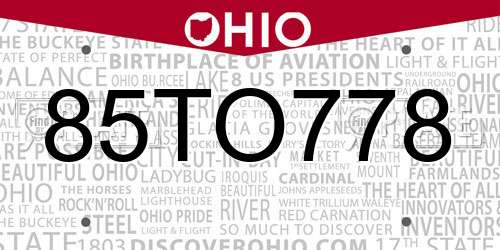 85TO778 Ohio License Plate