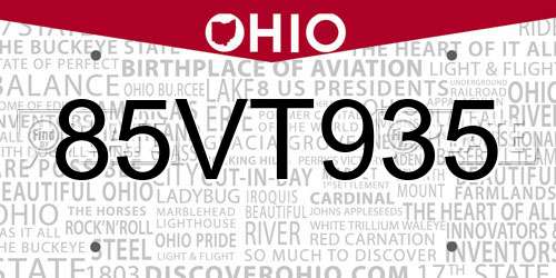 85VT935 Ohio License Plate