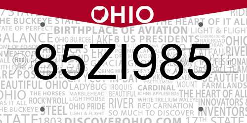 85ZI985 Ohio License Plate