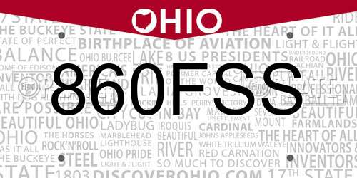 860FSS Ohio License Plate