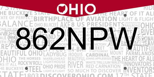 862NPW Ohio License Plate