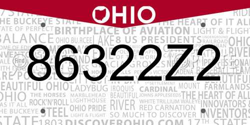 86322Z2 Ohio License Plate