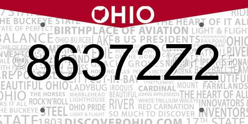 86372Z2 Ohio License Plate