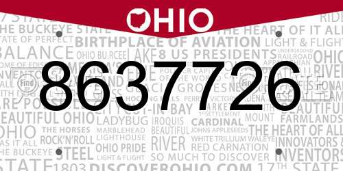 8637726 Ohio License Plate