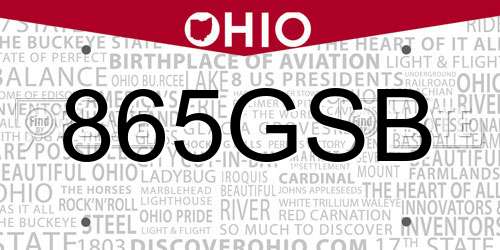 865GSB Ohio License Plate