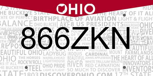 866ZKN Ohio License Plate