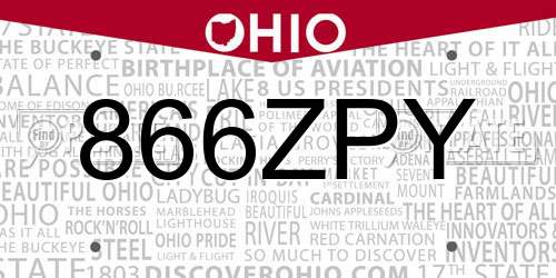 866ZPY Ohio License Plate