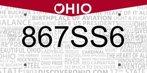 867SS6 Ohio License Plate