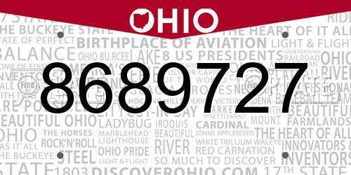 8689727 Ohio License Plate