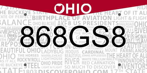 868GS8 Ohio License Plate