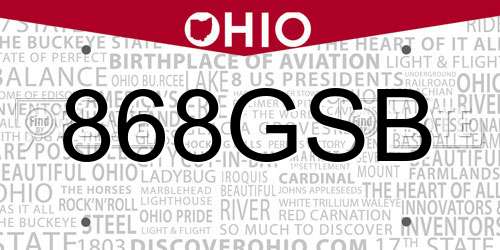 868GSB Ohio License Plate