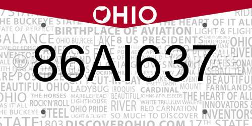 86AI637 Ohio License Plate