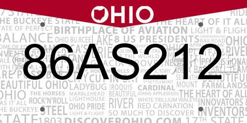 86AS212 Ohio License Plate