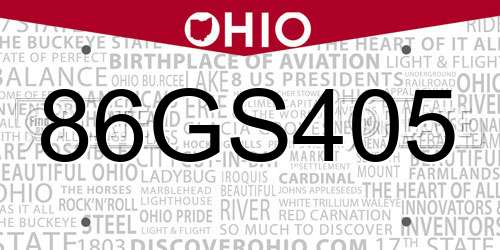 86GS405 Ohio License Plate