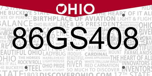 86GS408 Ohio License Plate