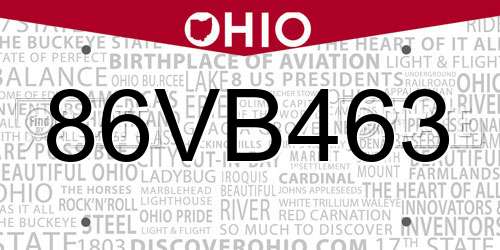 86VB463 Ohio License Plate