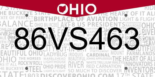 86VS463 Ohio License Plate