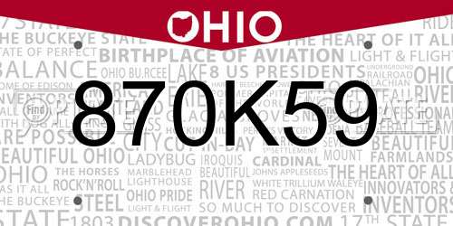 870K59 Ohio License Plate