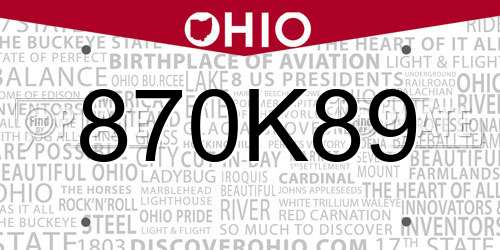 870K89 Ohio License Plate