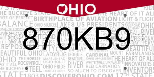 870KB9 Ohio License Plate