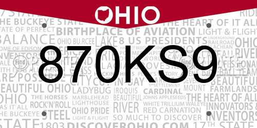 870KS9 Ohio License Plate