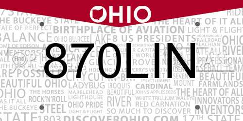 870LIN Ohio License Plate