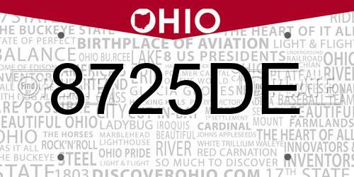 8725DE Ohio License Plate