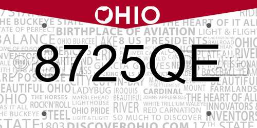 8725QE Ohio License Plate