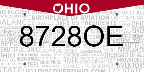 8728OE Ohio License Plate
