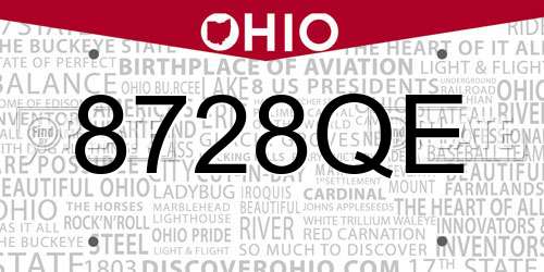 8728QE Ohio License Plate