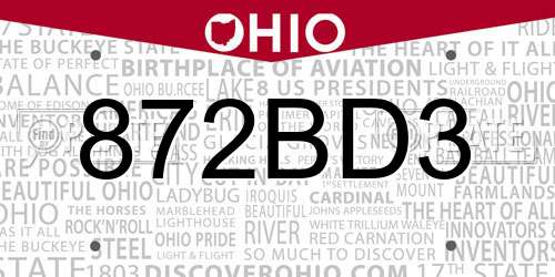 872BD3 Ohio License Plate