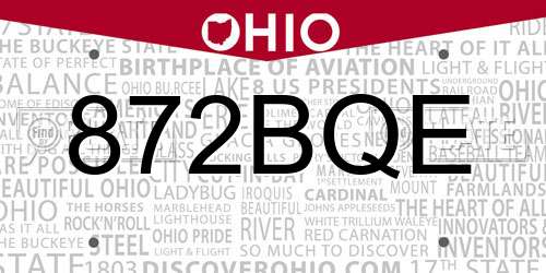872BQE Ohio License Plate